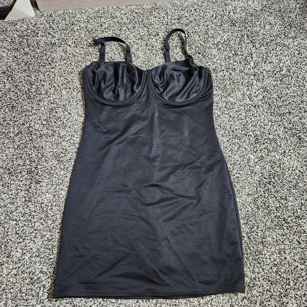 Body Slimmers Nancy Ganz Shapewear Slip Dress Slimming Black Built-in Bra Sz 40D